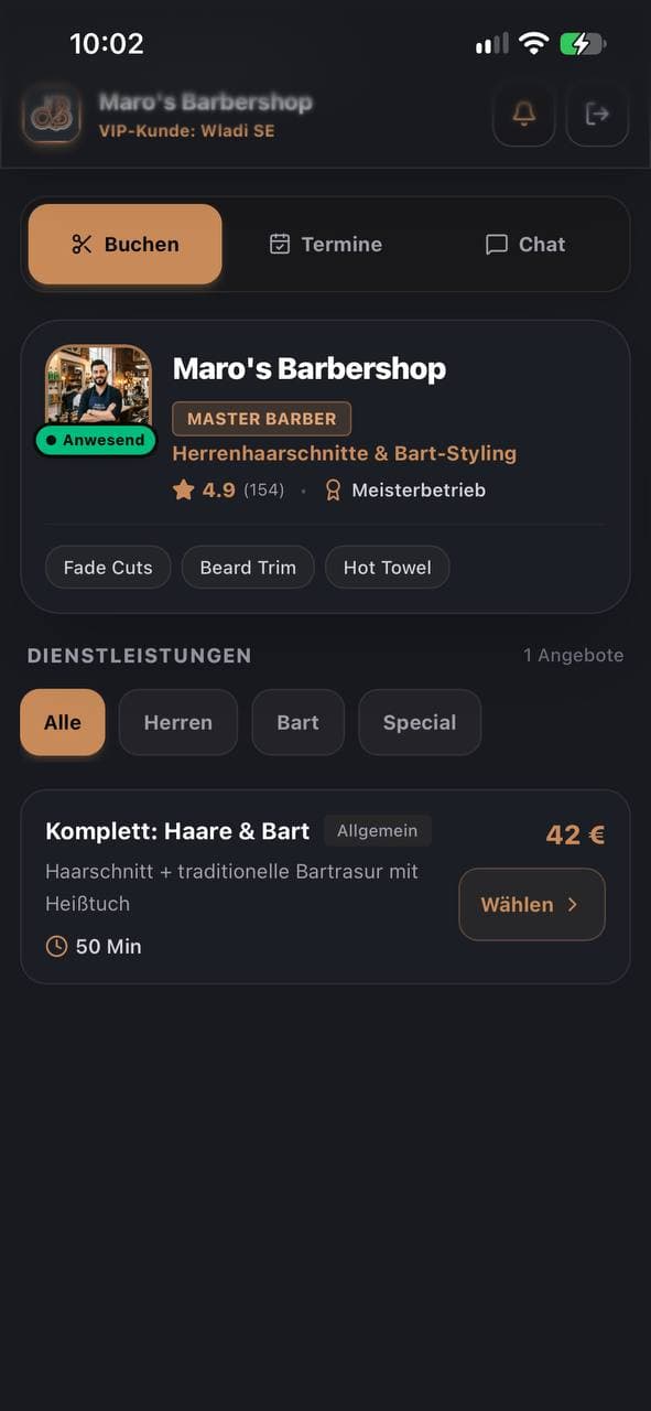 deinBarber App - Buchungsansicht